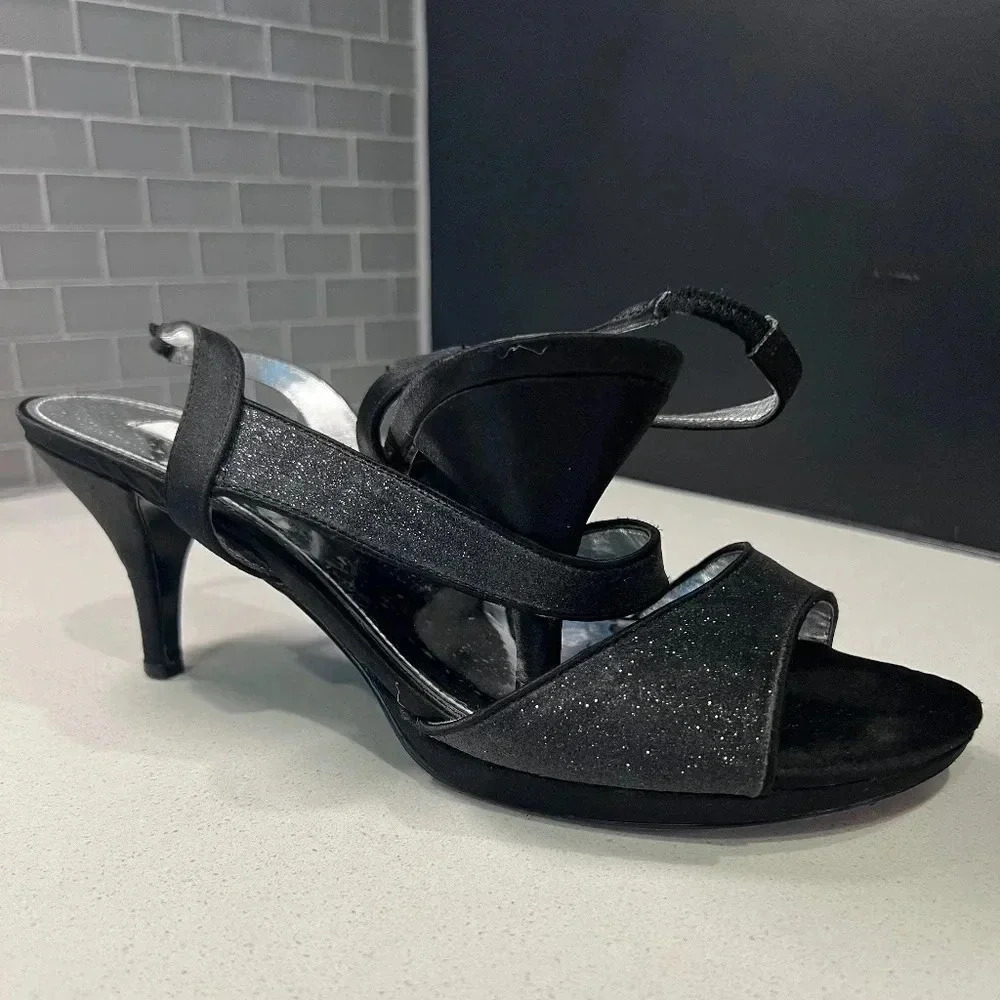 Nina New York Black Heels Glitter Accent Size 10